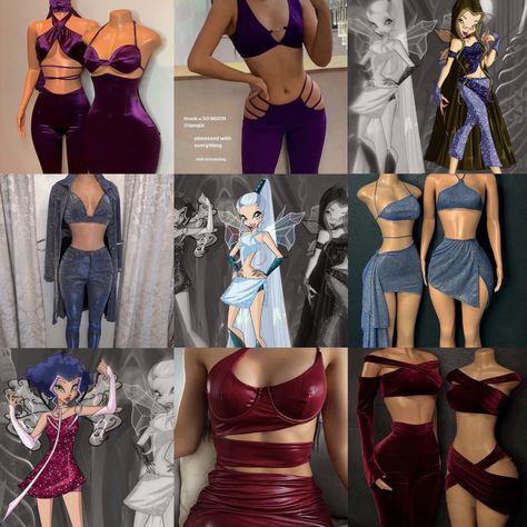 Trix Sisters Costume, Winx Villains Costume, Holloween Costume Winx Club, Winx Witches Costume, Winx Club Outfits Aesthetic, Darcy Winx Club Cosplay, Winx Club Stormy Outfit, Trio Halloween Costumes Villains, Trix Winx Club Halloween Costume Darcy