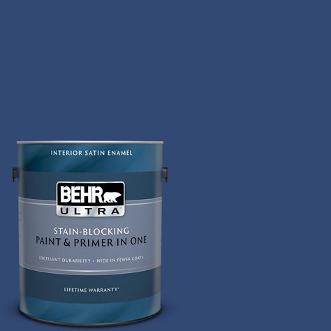 BEHR ULTRA 1 gal. #S-H-580 Navy Blue Satin Enamel Interior Paint and Primer in One-775301 - The Home Depot Trim Windows, Behr Ultra, Behr Premium Plus, Quiet Storm, Pintura Exterior, Flat Interior, Interior Accents, Paint Types, Paint Primer