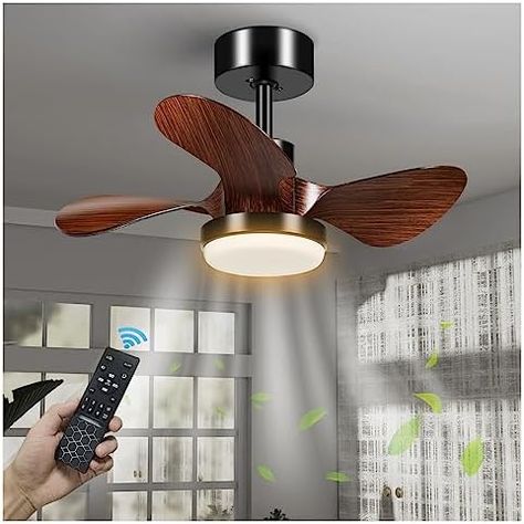 25'' Small Room Ceiling Fan with Light, 3-Blade Modern Low Profile Dimmable Ceiling Fan with Light and Remote, Reversible DC Fan Light Indoor Outdoor for Kitchen, Bedroom and Dining Room, Walnut-Color Small Room Ceiling, Small Ceiling Fan, Table Fans, Room Ceiling, Fan With Light, Small Room, Kitchen Bedroom, Ceiling Fans, Fan Light