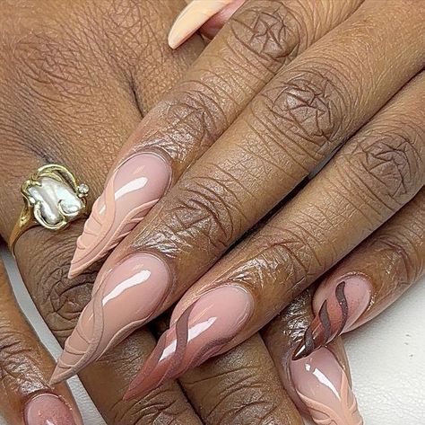 Ombré Nails With Design Almond, Dip Nail With Design, Textured Nails Design, Deep French Almond Nails, Bridgerton Nails Design, Puffy Nail Art, Gel X Stiletto Nails, Gel Nail Designs 2024, Almond Nails Fall Design