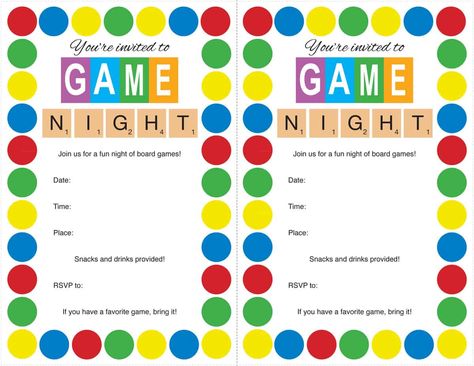 Game Night Invitation, Game Night Party, Kids Game Night, Bunco Game, Game Night Parties, Printable Board Games, Dinner Invitation Template, Board Game Night, Simple Template