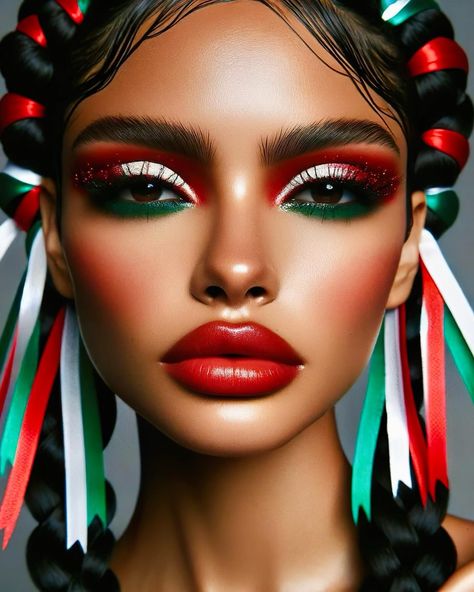 Cinco de Mayo HMU inspo: Red, White & Green 🇲🇽 Mexican Makeup Look Flag, Bday Makeup, Mexican Makeup, Mexican Flags, Mexican Outfit, 5 De Mayo, Hispanic Heritage, Eyeshadow Looks, Makeup Inspo