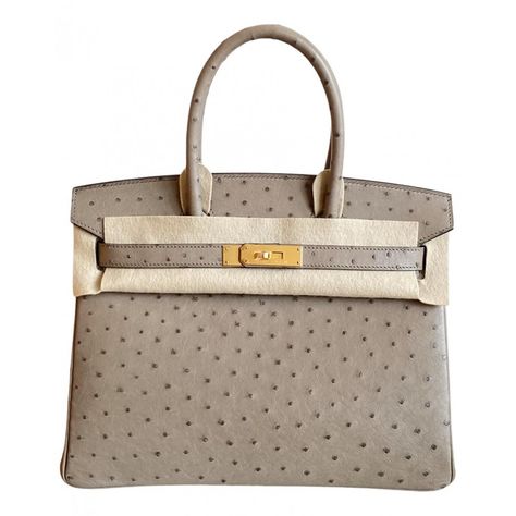 Birkin 30 ostrich handbag Hermès Grey in Ostrich - 21030879 Ostrich Handbags, Hermes Birkin Handbags, Birkin 30, Classic Flap Bag, Hermes Birkin 30, Ostrich Leather, Hermes Handbags, Woman Bags Handbags, Hand Bags