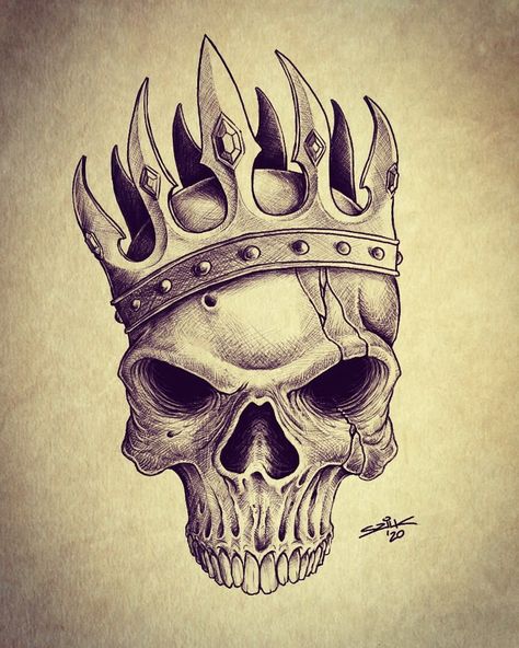 Skull Art Easy, Mexican Skull Art, Skull With Crown, Crown Illustration, Skull Art Tattoo, P Tattoo, Crown Drawing, Skull Sleeve Tattoos, Mexican Skull