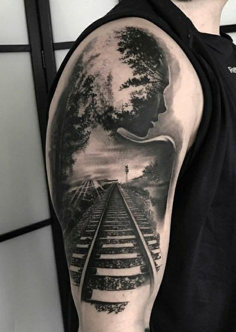 Road Less Traveled Tattoo, Train Tattoo, Storm Tattoo, Tattoo Ideas Unique, Brother Tattoos, Narrow Road, Lion Tattoos, Travel Tattoos, Forest Wood