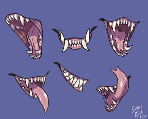 Monster Mouth Drawing Teeth, Monster Teeth Drawing Reference, Animal Teeth Drawing, Sharp Teeth Reference, Monster Teeth Drawing, Teeth Art Reference, How To Draw Sharp Teeth, Monster Mouth Drawing Reference, Mouth Drawing Reference Fangs