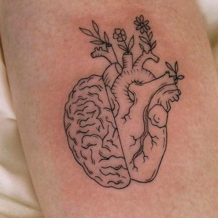 Human Heart And Brain Tattoo, Head And Heart Tattoo, Vietnam Tattoo, Empowering Tattoos, Brain Tattoo, Medical Tattoo, Octavia Blake, Self Love Tattoo, Getting A Tattoo