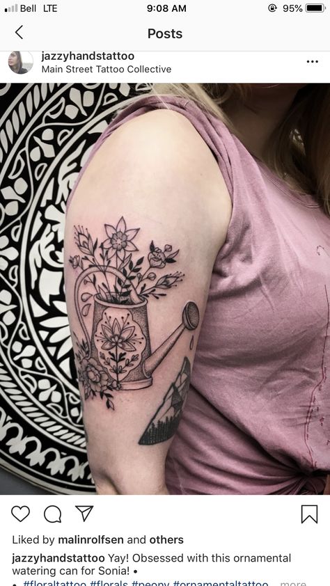 Watering Can Tattoo, Can Tattoo, Garden Tattoos, Soul Tattoo, Summer Tattoo, Gorgeous Tattoos, Dad Tattoos, B Tattoo, Tattoo Cover-up