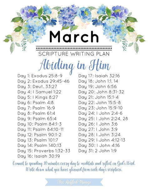 March Scripture Writing Plan - Abiding in Him March Scripture, Bible Meditation, Bible Writing, Bible Plans, Scripture Writing Plan, Prison Ministry, Scripture Writing Plans, Scripture Writing, Quotes Arabic