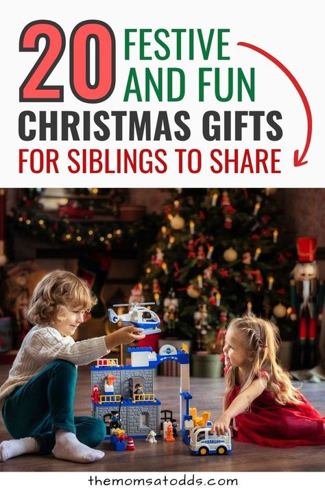 20 Festive and fun Christmas gifts for siblings to share. Photo of boy and girl playing together in front of a Christmas tree. Sibling Gifts Christmas, Christmas Gifts For Siblings, Sibling Gift Ideas, Gifts For Siblings, Gift For Siblings, Fun Christmas Gifts, Sibling Gifts, Best Baby Gifts, Stem Toys