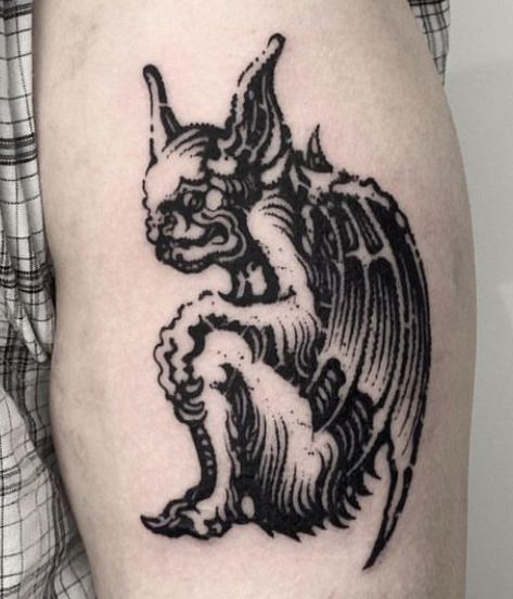 Vicious Dog Tattoo, American Traditional Gargoyle Tattoo, Danse Macabre Tattoo, Lithograph Tattoo, Trad Goth Tattoo, Two Headed Tattoo, Alt Tattooed, Gargoyles Tattoo, Bat Skull Tattoo