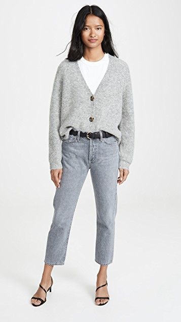 GANNI Soft Wool Knit Cardigan | SHOPBOP Casual Cropped Beige Cardigan, Casual Cropped Cardigan With Pointelle Knit, Everyday Oversized Button-up Cardigan, Grey Cropped Cardigan, Ganni Cardigan, Cardigan Styles, Napa Style, Premium Denim Jeans, Cardigan Style