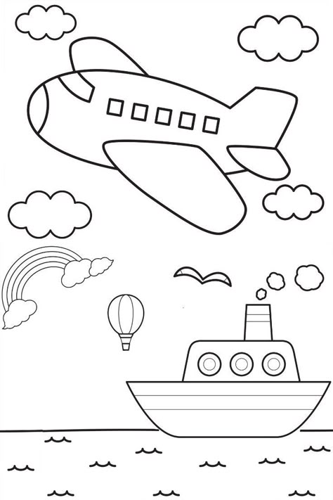 Transportation Coloring Pages Preschool, Drawing For Kindergarten Kids, Home Drawing For Kids, Transportation Coloring Pages, Easy Coloring Pages For Kids, Transportation For Kids, Free Kids Coloring Pages, Kindergarten Coloring Pages, Preschool Coloring Pages