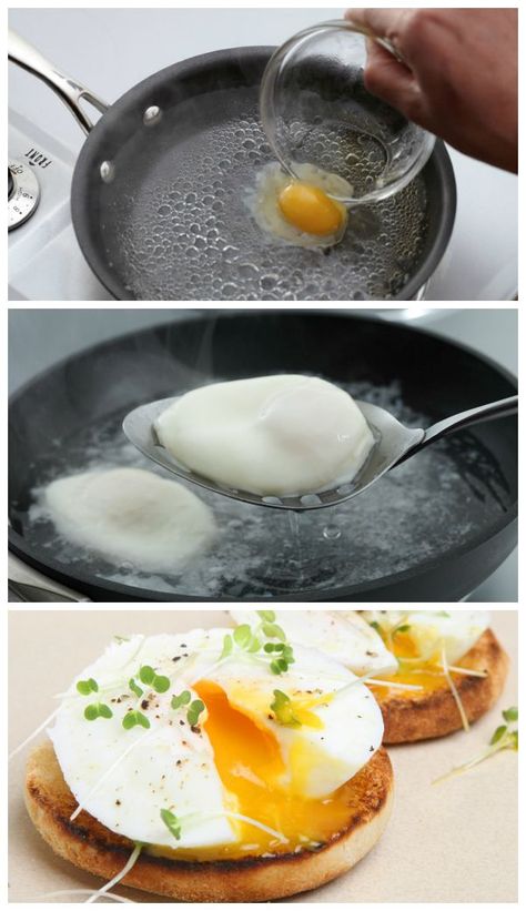 Learn how to poach eggs. I followed the instructions this morning, and it works! I always thought it was hard to do, but it wasn't...new favorite eggs. Egg Benedict, Easy Eggs, Boiled Egg, Breakfast Time, Poached Eggs, Deviled Eggs, Lunch Snacks, An Egg, Breakfast Dishes