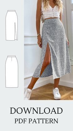 Skirt Sowing Pattern, Stylish Sewing Projects, Simple Midi Skirt Pattern, Easy Skirts To Sew Free Pattern, Summer Outfits Sewing Patterns, Sewing Pattern Midi Skirt, Simple Skirt Pattern Free, Sewing Patterns For Skirts, Fashion Sewing Pattern Free Dress