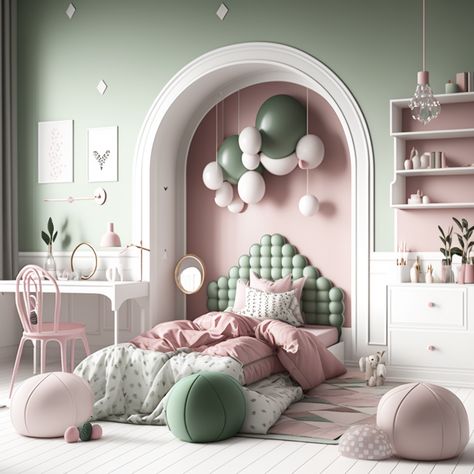 Sage pink and white girl bedroom interior Girls Pink And Green Bedroom Ideas, Pink Sage Bedroom, Sage And Pink Room, Backhouse Ideas, Girls Room Wall Color, Sage And Pink Bedroom, Sage Green And Pink Bedroom, Pink Toddler Bedroom, Glass Homes