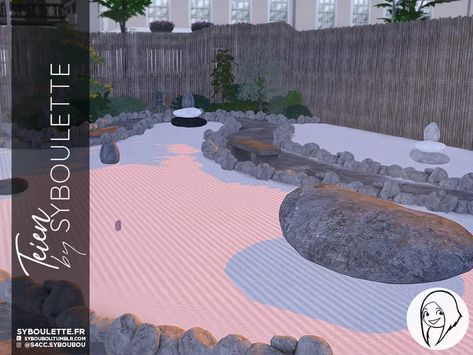 Teien Zen Garden cc sims 4 – Syboulette Custom Content for The Sims 4 Zen Garden Sand, Japanese Stone Lanterns, Koi Fishes, City Gym, Zen House, Public Toilet, Sims 4 Anime, Stone Lantern, Lantern Post