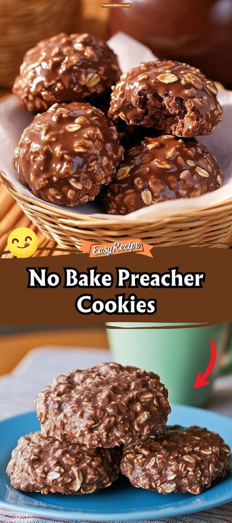 Whip up a quick and tasty treat with No Bake Preacher Cookies, combining oats, cocoa, and peanut butter in a delightful no-bake cookie that's perfect for last-minute guests or a sweet snack. These cookies are not only delicious but also easy to make, requiring just a few pantry staples and no oven time. #NoBakeCookies #QuickDesserts #SweetSnacks