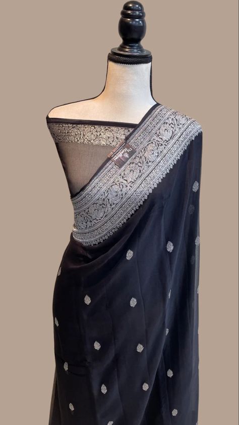 Georgette Banarasi Saree, Saree Black, Black Pure, Half Saree Designs, Group 1, Banarasi Saree, Georgette Saree, Banarasi Sarees, Georgette Sarees