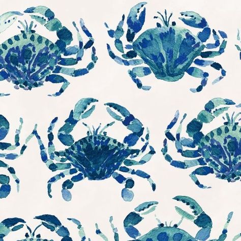 Blue Crab Wallpaper, Barbra Ignatiev, Crab Dinner, Blue Crabs, Dungeness Crab, Watercolor Ocean, Loose Watercolor, Blue Crab, Blue Kitchens