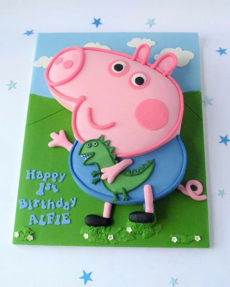 George From Peppa, George Pig Cake, George Pig Birthday Party, George Pig Party, George Pig Birthday, 4de Verjaardag, Peppa Pig Birthday Cake, Pig Birthday Cakes, Party Dinosaur