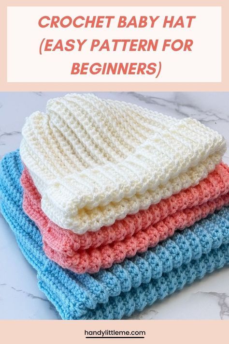 Crochet Baby Hat (Easy Pattern For Beginners). Crochet a cute baby hat with this easy pattern for beginners! Perfect for new crocheters, this simple yet adorable design is great for making cozy hats for little ones. Follow the step-by-step instructions and start your crochet journey today. #Crochet #BabyHat #EasyCrochet #BeginnerCrochet #HandmadeBaby Free Baby Crochet Hats, Crochet Baby Boy Hats Newborn Free Pattern, Free Crochet Infant Hat Patterns, Baby Boy Crochet Hat Pattern Free Newborn, Chunky Baby Hat Crochet Pattern, Child’s Crochet Hat Pattern, Crochet With 3 Weight Yarn, Crochet Newborn Beanie Free Pattern, Newborn Beanie Crochet Pattern