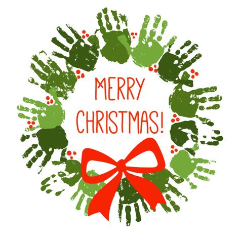 Baby Christmas Crafts, Christmas Handprint Crafts, Handprint Christmas Tree, Christmas Art For Kids, Handprint Christmas, Eco Friendly Christmas, Family Christmas Cards, Handprint Crafts, Christmas Tree Wreath