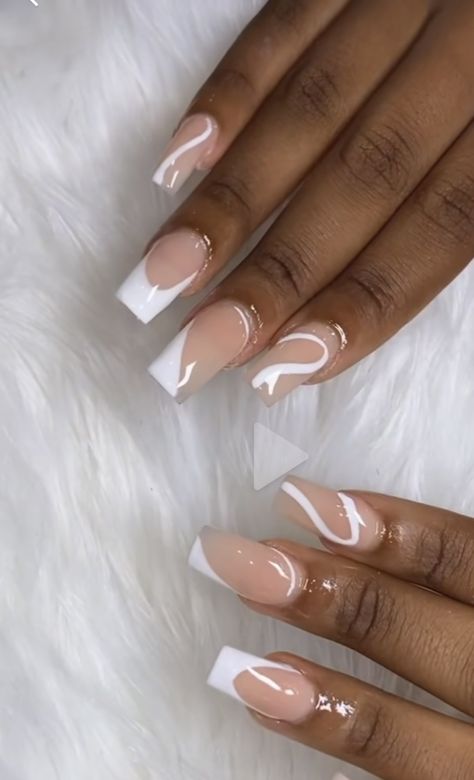 White French Tip Nails With Swirls, French Swirl Nails, White French Nails, Gel Nails French, Swirl Nails, White Tip Nails, Waves Hair, Nail Rhinestones, Spring Semester