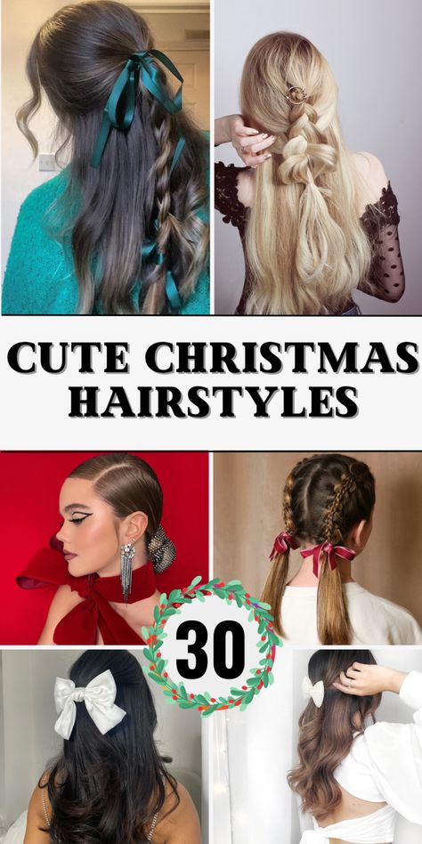 30 Cute Christmas Hairstyles: Festive Looks for Kids, Teens, and Women with Long or Short Hair - divagaze.com Cute Christmas Hairstyles, Church Hairstyles, Easy Braid Styles, Christmas Hairstyle, Christmas Party Hairstyles, Long Or Short Hair, Textured Curly Hair, Easy Updos, Christmas Hairstyles