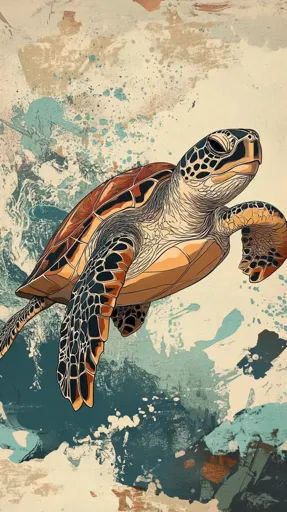 ↑↑↑ Larger size on website 🔸 The image depicts a sea turtle swimming through the water, captured in a stylized, abstract art styl Sea Turtle Images, Turtle Image, Sea Turtle Swimming, Marine Turtle, Sea Turtle Art, Turtle Swimming, Turtle Art, Whimsical Fashion, Black And Orange