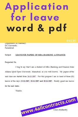 What's an Application for leave ?Leave Application Format: This page contains a leave application format for school and college students, as well as their parents/guardians and office employees. Students at the school send a letter to their principal or headmaster requesting a leave of absence for a short length of time. Similarly, employees or professionals must submit a leave application to their managers or supervisors. Application of Leaves in Different Ways Based on the grounds fo Leave Of Absence, Rental Agreement Templates, Office Word, Allama Iqbal, Contract Agreement, Lease Agreement, Word Doc, School College, Leave In