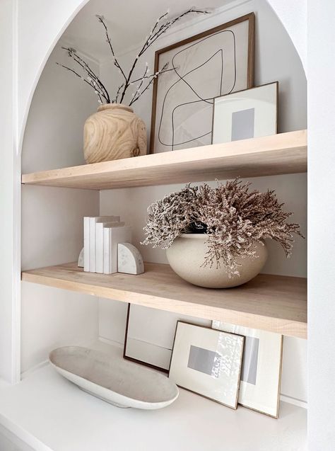 The Hillary Style's Amazon Page sélectionné sur LTK Winter Home Exterior, Minimalist Shelf Decor, Minimalist Shelves Decor, Shelf Styling Living Room, Minimalist Shelf, Bedroom Shelves, Minimalist Shelves, Floating Shelves Living Room, Built In Shelves Living Room