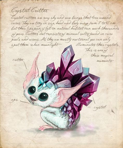 ArtStation - crystal critter, Anchee Krilčić Mithical Creachers Drawing, Crystal Animals Drawing, Cute Fantasy Creatures Art, Crystal Animals Art, Fantasy Crystal Art, Cute Creature Concept Art, Cute Magical Creatures, Crystal Creature Art, Tiny Mythical Creatures