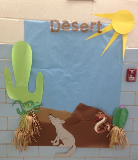 Desert Door Decorations Classroom, Desert Bulletin Board, Desert Classroom, Biome Project, Cactus Decorations, Desert Crafts, Desert Habitat, Desert Project, Biomes Project