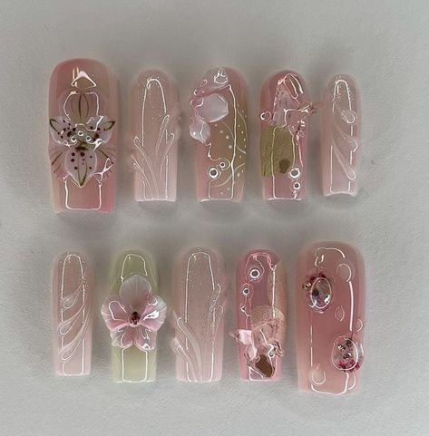 3d Japanese Nail Art, 3d Flower Nails, Nail Drawing, Green Nail Designs, Cute Nail Art Designs, Nail Art Designs Diy, Trendy Nail Design, Cute Nail Art, Floral Nails