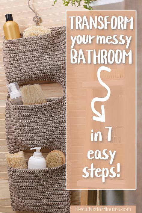 How to declutter a bathroom and set up a room that is easy to keep clean and organized every day. How to remove the extra stuff, how to organize what is staying in categories, and tips that you can use to keep your bathroom organized going forward. #declutterbathroom #bathroomdeclutter Apartment Organization Hacks, Bathroom Declutter, Kitchen Decluttering, Shelf With Baskets, Declutter Bathroom, Apartment Hacks Organizing, 1 Bed Apartment, Small House Exteriors, Small House Organization