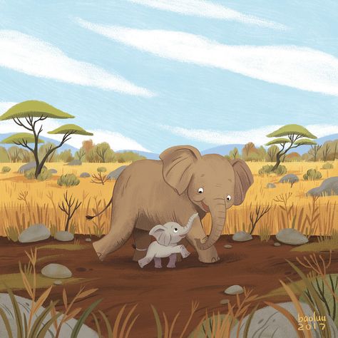 Elephants Illustration, Baby Animal Illustration, Safari Illustration, Book Illustration Layout, Elephant Artwork, Safari Art, Illustration Art Kids, Elephant Illustration, Picture Books Illustration