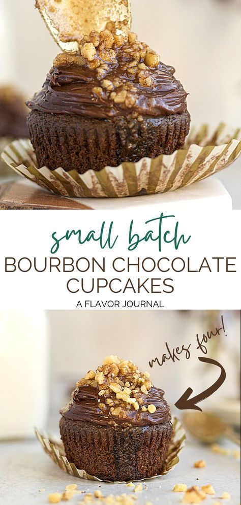 Boozy Cupcakes Recipes, Bourbon Dessert, Boozy Baking, Bourbon Chocolate, 4 Cupcakes, Chocolate Cupcake Recipe, Boozy Cupcakes, Boozy Chocolate, Bourbon Recipes