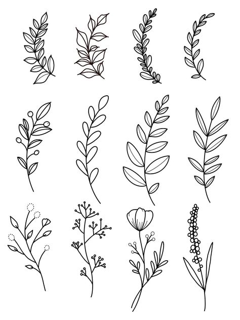 Simple Floral Sketch Drawings, Simple Floral Drawing Ideas, Fineline Flower Drawing, Simple Doodle Flowers, Floral Embroidery Designs Drawings, Simply Flowers Draw, Bujo Decoration Ideas, Simple Greenery Tattoo, Pretty Doodles Flowers