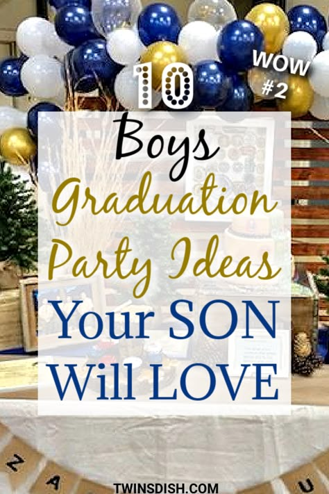 2024 Graduation Party Ideas Boy, Best Graduation Party Ideas, Graduation Party Cake Table, Grad Party For Boys High Schools, Simple Graduation Centerpieces For Boys, High School Graduation Party Ideas 2024 Boy, Boy Grad Party Centerpieces, Graduation Backdrop Ideas For Boys, Boys Graduation Party Ideas Centerpieces