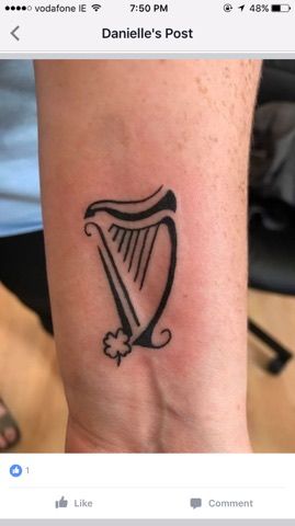 Irish Harp Tattoo, Ireland Tattoo Ideas, Heather Tattoo, Sara Tattoo, Harp Tattoo, Celtic Tattoo For Women, Ireland Tattoo, Irish Harp, Celtic Tattoo