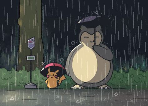 Snorlax Art, Snorlax Pokemon, Waiting For The Bus, Pokemon Snorlax, Pokemon Bulbasaur, Art Pokemon, The Bus, Rainy Day, Devon