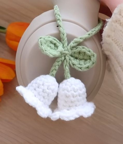 Crochet Lily Of The Valley Headphone accessory Pattern - Yours Crafts Lily Of The Valley Crochet Car Hanger, Crochet Lilly Of The Valley Hanging, Crochet Headphone Accessories, Lily Of The Valley Crochet, Crochet Lily Of The Valley, Crochet Lily, Crochet Car, Bag Pattern Free, Headphone Accessories