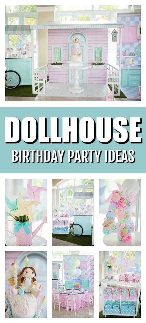 Pastel Dollhouse Themed Birthday Party on Pretty My Party Doll House Party Theme, Dollhouse Birthday Party, Doll House Birthday Party, Pastel Dollhouse, 2 Groovy, Doll Birthday Party, Baby Doll House, Gabby Dollhouse