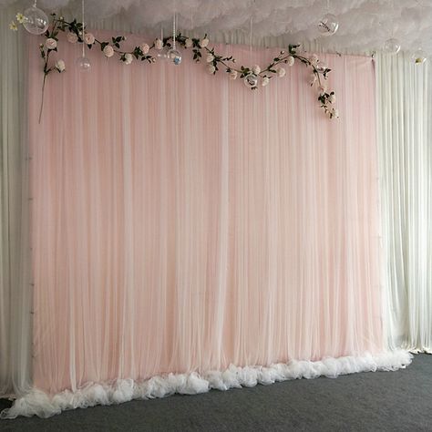 Champagne Tulle Wedding Backdrop for Reception, Wedding Ceremony Backdrop Curtains, Wedding Baby Shower Backdrop Photo Booth Backdrop, Party Decor. | Wish Backdrop For Reception, Chiffon Backdrop, Bridal Shower Photography, Tulle Backdrop, Photo Booth Background, Curtain Backdrops, Pink Backdrop, Wedding Ceremony Backdrop, Baby Shower Backdrop