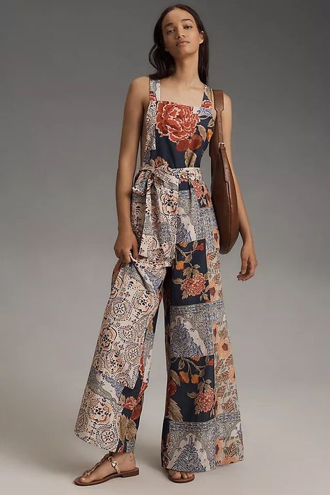 Let Me Be Patchwork Printed Overalls | Anthropologie Women's Summer Outfits, Tropical Dress, Altering Clothes, Fashion Sites, Painted Denim, Womens Fashion Inspiration, Classic Style Women, Summer Chic, Cotton Viscose