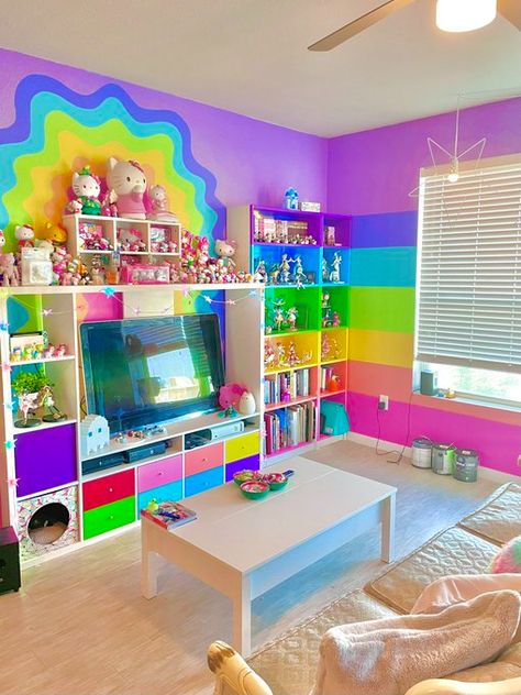 Dopamine Interior, Kid Core Room, Kidcore Room, Decora Style, Bedrooms Inspiration, Colourful Homes, Stim Board, Colorful Room Decor, Rainbow House