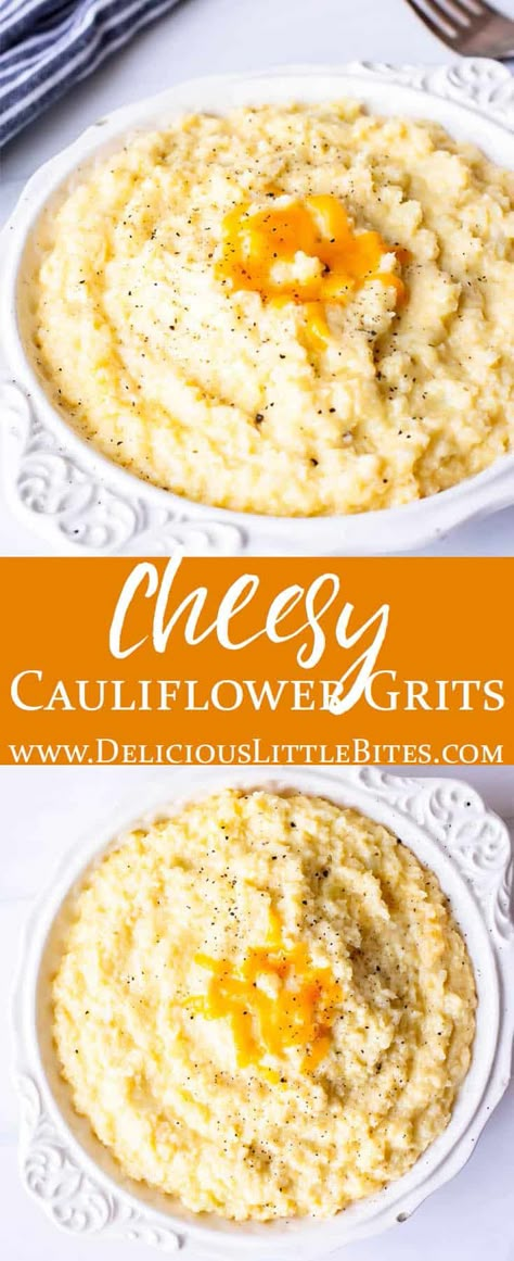 Cheesy Cauliflower Recipes, Cheesy Mashed Cauliflower, Cauliflower Grits, Cheesy Grits, Grits Recipe, Cheese Grits, Cheesy Cauliflower, Low Carb Sides, Low Carb Side Dishes