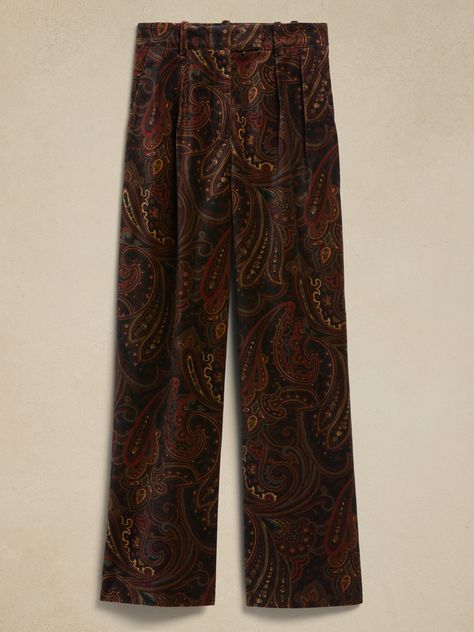 Veluro Relaxed Velvet Pant | Banana Republic Whimsical Masculine Outfit, Alt Workwear, Eclectic Business Casual, Whimsigothic Pants, Witchy Pants, Velvet Pants Wide Leg, Unique Clothing Pieces, Whimsigoth Outfits With Pants, 70s Business Casual