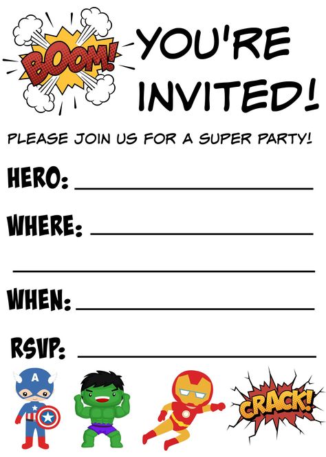 These free printable birthday invitations are perfect for your next Disney Marvel Avengers or Superhero birthday party! Download these and the invites will be covered so you’ll have more time for the crafts and food- and cupcakes! Superhero Birthday Invitations Free, Avengers Party Invitation, Avenger Party, Avengers Birthday Party, Superhero Birthday Party Invitations, Marvel Birthday Party, Marvel Party, Superhero Birthday Invitations, Superhero Invitations